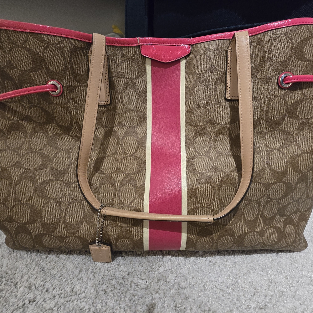Coach Brown and Pink Signature Tote Bag